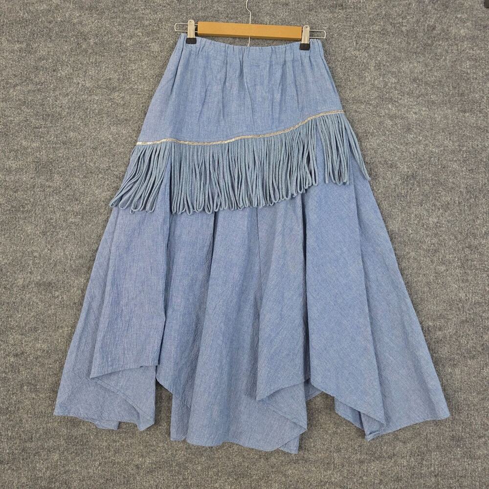 Varda Garfinkel Skirt Small Chambray Maxi Fringe Handkerchief Blue Lagenlook